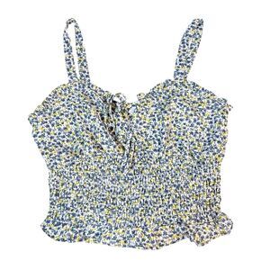 Sienna Sky Floral Smocked Crop Top Blue Yellow Festival Boho Cottagecore Size S‎